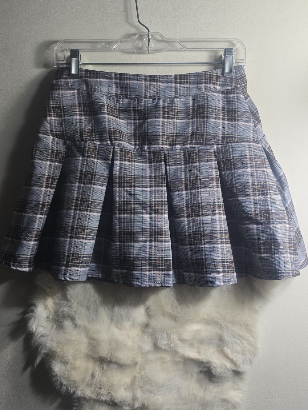 Plaid Pleated Mini Skirt in Light Blue and Gray